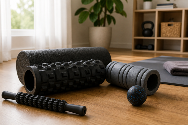 foam rollers on floor used for muscle recovery and relieving soreness and tightness