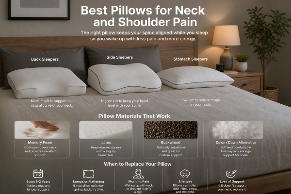 The right pillow helps keep your spine aligned and reduces neck and shoulder tension overnight.