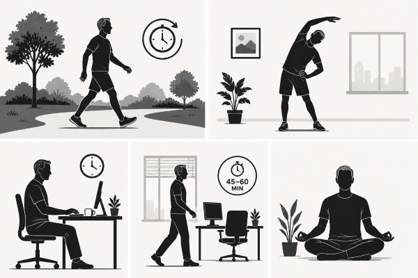 simple daily movement including walking stretching and taking breaks from sitting to reduce stiffness