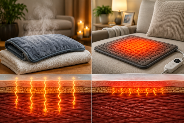 Compare moist heat vs dry heat heating pads. Learn the benefits, drawbacks, and which type is best for arthritis, neck pain, shoulder pain, sciatica, and muscle tension.