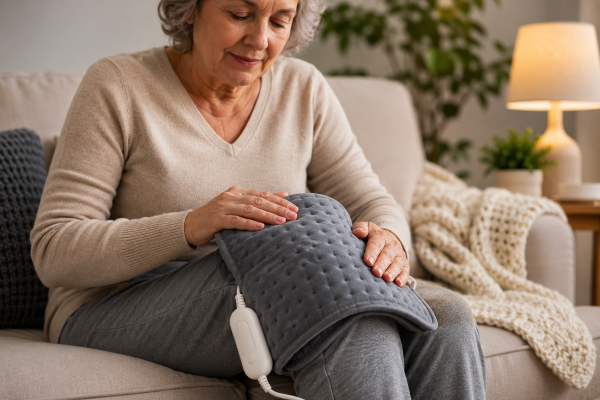 Heating pad providing soothing heat therapy for arthritis pain in joints, helping reduce stiffness and improve mobility.