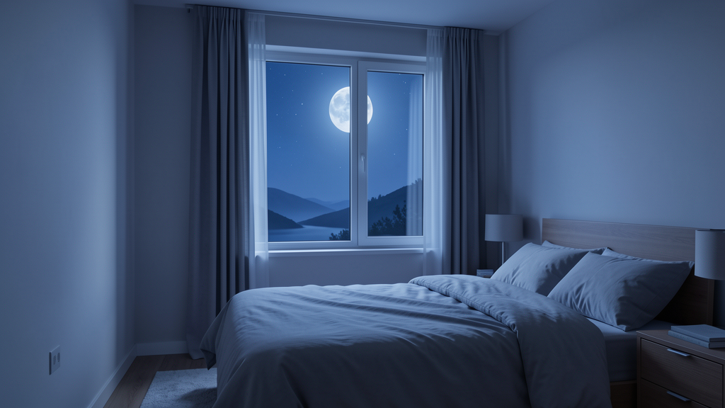 Peaceful night bedroom scene with soft moonlight for joint pain and sleep article