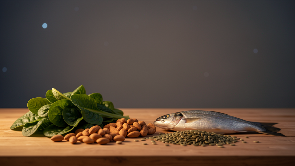 Peaceful night scene with natural magnesium-rich foods for sleep support